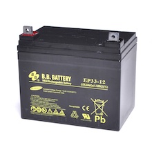 12V 33Ah Battery, Sealed Lead Acid battery (AGM), B.B. Battery EP33-12, 195x129x155 mm (LxWxH), Terminal B7 (Fitting M6 bolt and nut)