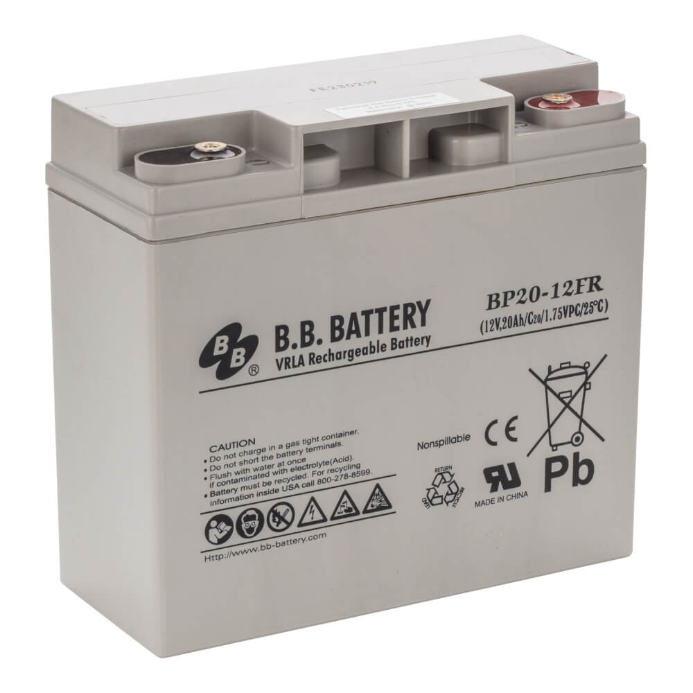 12V 20Ah Battery, Sealed Lead Acid battery (AGM), B.B. Battery BP20-12FR,  flame redardant, VdS, replaces e.g. Panasonic LC-P1220AP