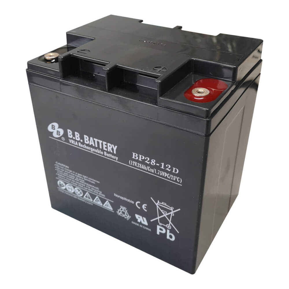 Batterie 12V 28AH, avec acide, prête à l'emploi, + à Gauche (NB : qté mini  : 4 panaché avec 172128)