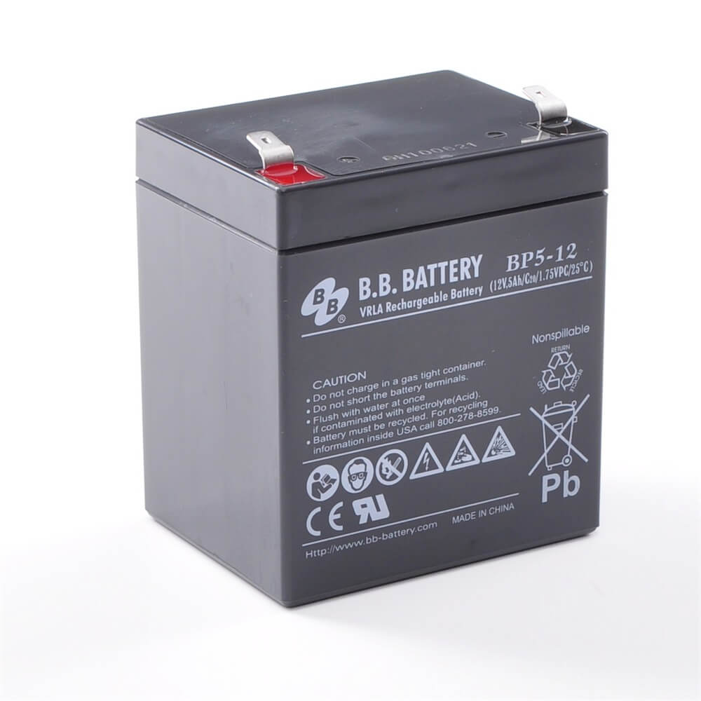 12V 5Ah Battery, Sealed Lead Acid battery (AGM), B.B. Battery BP5-12,  90x70x102 mm (LxWxH), Terminal T2 Faston 250 (6,3 mm)