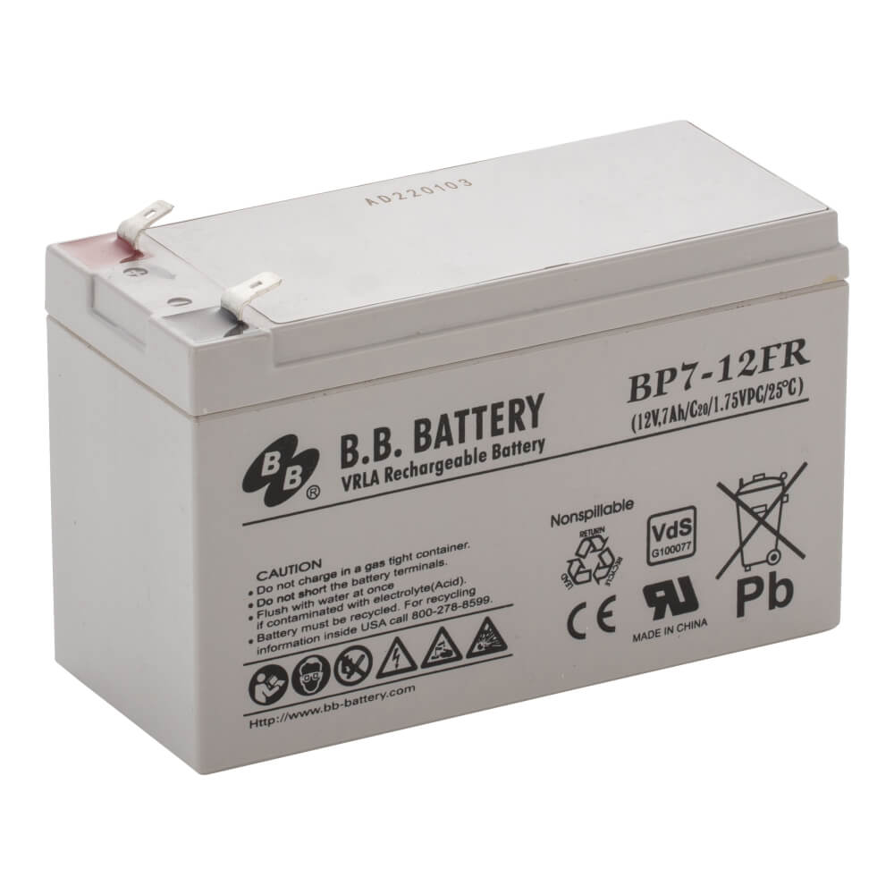 12V 7Ah Batterie au plomb (AGM), B.B. Battery BP7-12, VdS, 151x65x93 mm  (Lxlxh), Borne T2