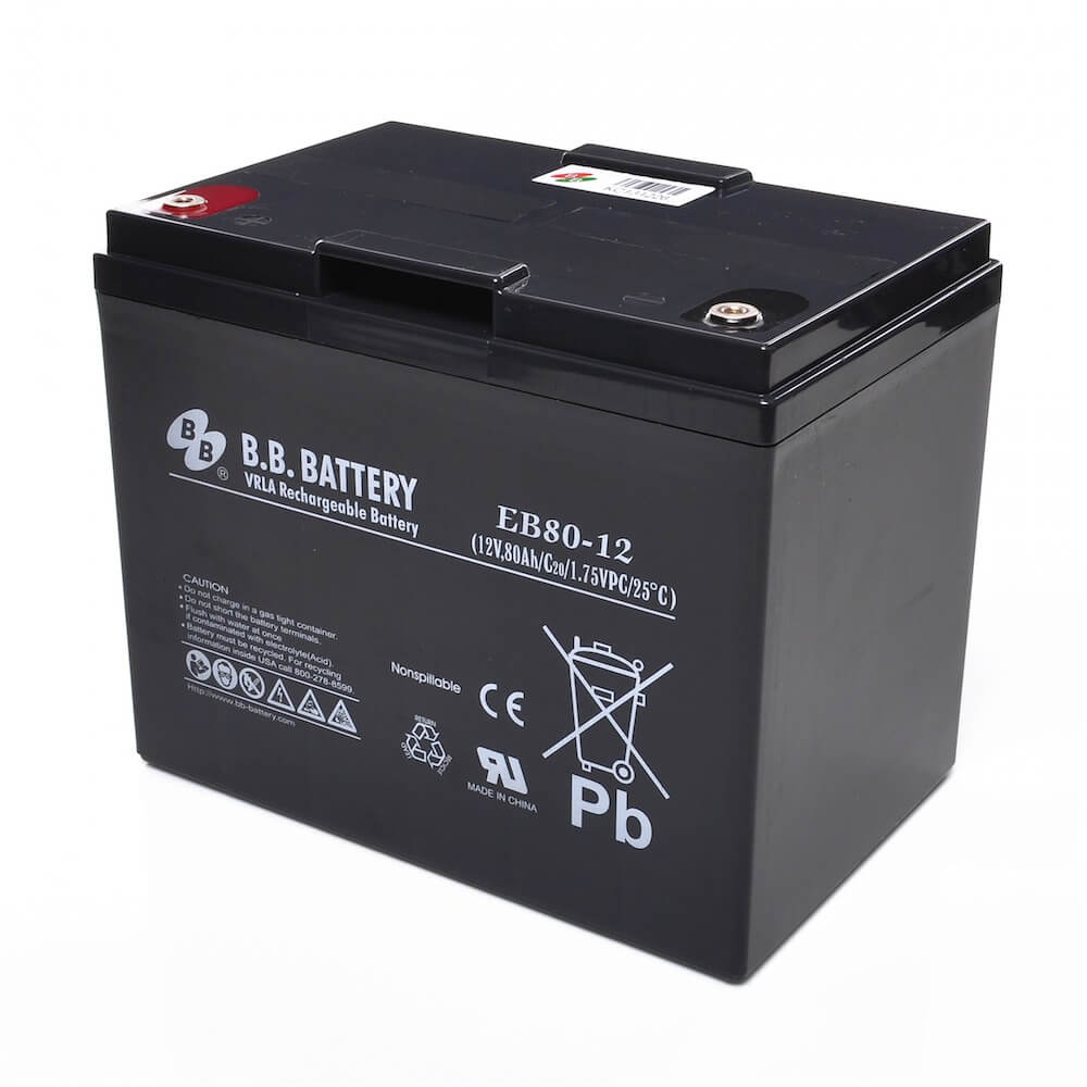 12V 80Ah Battery, Sealed Lead Acid battery (AGM), B.B. Battery EB80-12,  260x165x209 mm (LxWxH), Terminal I2 (Insert M6)