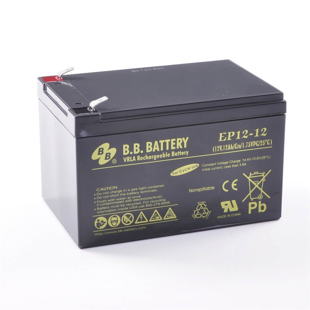 12V 12Ah Battery, Sealed Lead Acid battery (AGM), B.B. Battery EP12-12,  151x98x94 mm (LxWxH), Terminal T2 Faston 250 (6,3 mm)