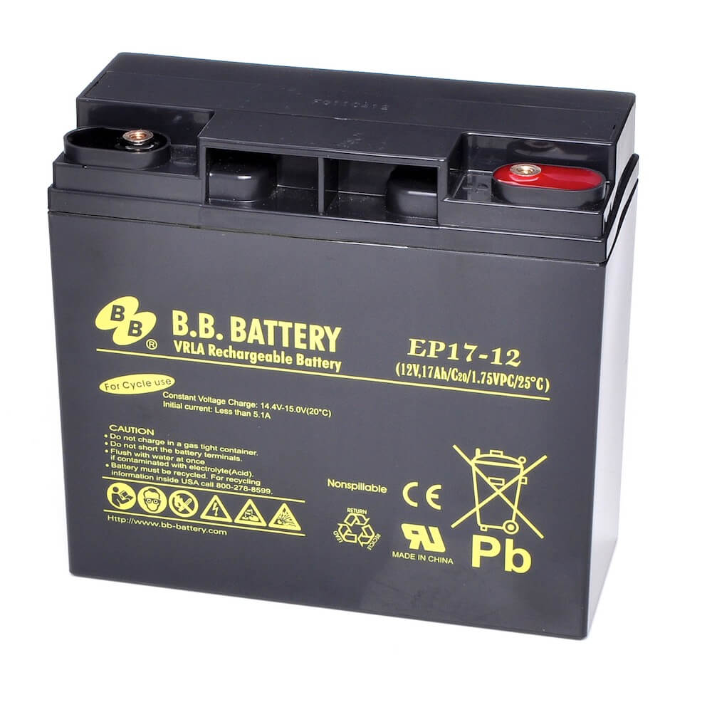 12V 17Ah Battery, Sealed Lead Acid battery (AGM), B.B. Battery EP17-12,  181x76x166 mm (LxWxH), Terminal I1 (Insert M5)