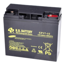 12V 17Ah Battery, Sealed Lead Acid battery (AGM), B.B. Battery EP17-12, 181x76x166 mm (LxWxH), Terminal I1 (Insert M5)