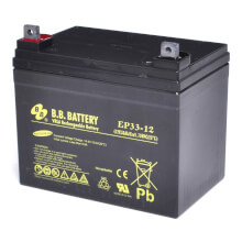 12V 33Ah Battery, Sealed Lead Acid battery (AGM), B.B. Battery EP33-12, 195x129x155 mm (LxWxH), Terminal B7 (Fitting M6 bolt and nut)