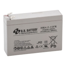 12V 4.2Ah Battery, Sealed Lead Acid battery (AGM), B.B. Battery HR4.2-12FR, VdS, flame retardant, 140x39x100 (lxbxh), Pol T2 Faston 250 (6,3 mm)