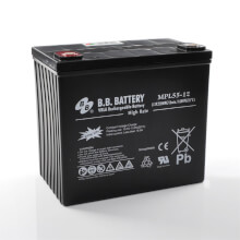 12V 55Ah Battery, Sealed Lead Acid battery (AGM), B.B. Battery MPL55-12, 228x139x200 mm (LxWxH), Terminal I2 (Insert M6)