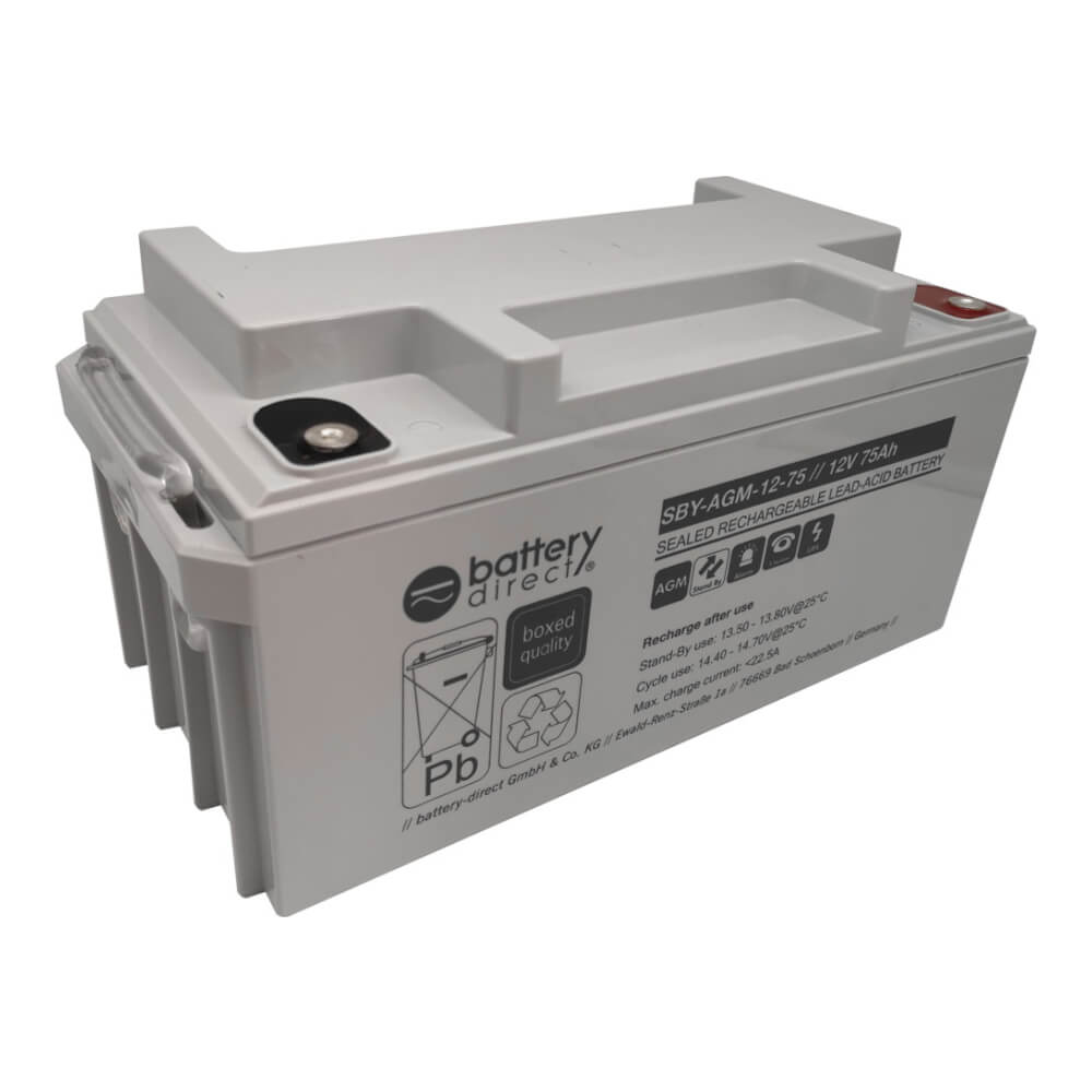 12V 75Ah Battery, Sealed Lead Acid battery (AGM), 350x166x174 mm (LxWxH),  Terminal I2 (Insert M6)