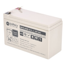 12V 9Ah Battery, Sealed Lead Acid battery (AGM), battery-direct SBYH-AGM-12-9, 151x65x94 mm (LxWxH), Terminal T2 Faston 250 (6,3 mm)